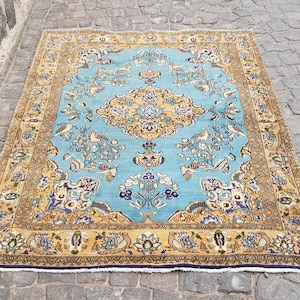 Persian rug Vintage Wool Rug  Turkish Rug Vintage - Handmade  Rug - 6.8 x 4.7 ft-   Blue Rug Bohemian Rug Rug Vintage Rug Persian Rug Wool