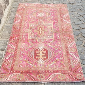 Tapete persa Tapete persa Tapete turco Tapete vintage grande - - 6,7 x 3,4 pés Ovelha, corredor de tecido Tapete feito à mão Tapete Oushak Tapete turco Tapete vintage