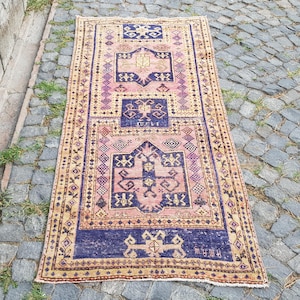 Vintage Runner Rug - - antique rug , vintage rug , 6.6 x 2.9 ft. ,  , bedroom rug , wool rug,  primitive rug , geometric rug Persian Rug