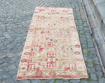 Handgewebter Vintage Teppich Läufer, Geometrisches Muster (230 x 30 cm)