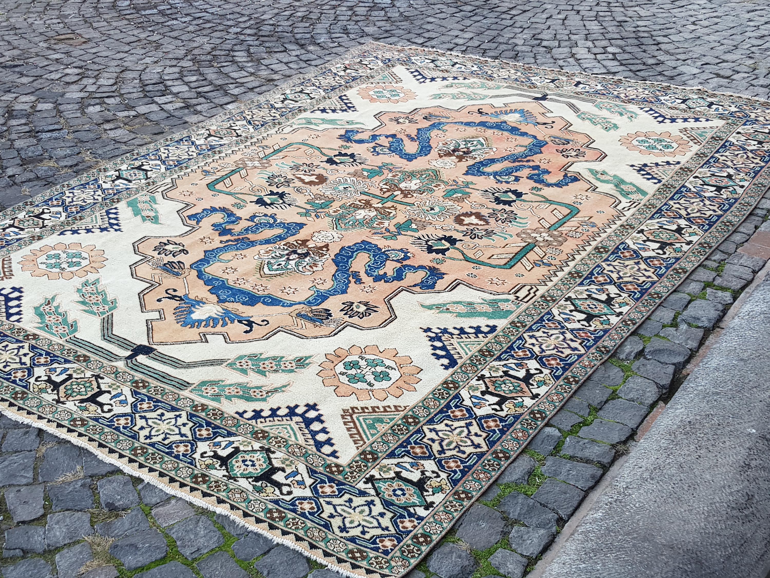 Esin Rug Turkish Rug 10.5 X 7.4 Ft Vintage Handknotted Area Rugs for Living Room ...
