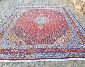 Vintage persisk matta handgjord ull, tribal anatolisk design 3,8 x 2,9 meter vintage matta ekologisk ullmatta vintage stor matta golvmatta