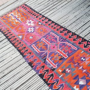 Vintage Rug Turkish Rug Runner Rug Handmade Wool Area Rug for livingroom ( 10.5 x 3 ft) Unique Colorful Turkish Runner Rug Wool Rug 4415 image 19