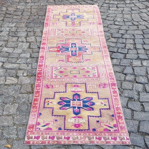 Runner Rug 10.2 x 2.6 ft Vintage Handmade Wool Color Geometric Patterns