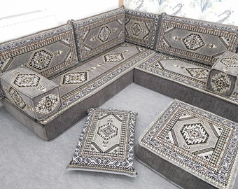 Moroccan U shape Floor Sofa 8 inch Sectional Modular Thick Arabic Majlis Seating Set Couch Day bed