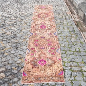 Hand Knotted Wool Runner Rug – Vintage Persian Design, 12 x 2 ft