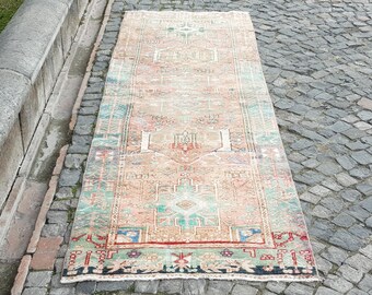 Vintage Wool Runner Rug, Anatolian Handmade (10 x 3 Feet)