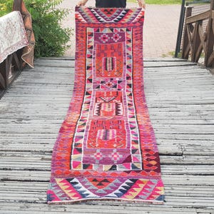Vintage Wool Runner Rug, Pastel Oriental Style Vintaga KILIM RUG Runner  ( 10.5 x 2.9 feet ft) Vintage Kilim Rug Wool Kilim Runner Rug Pile