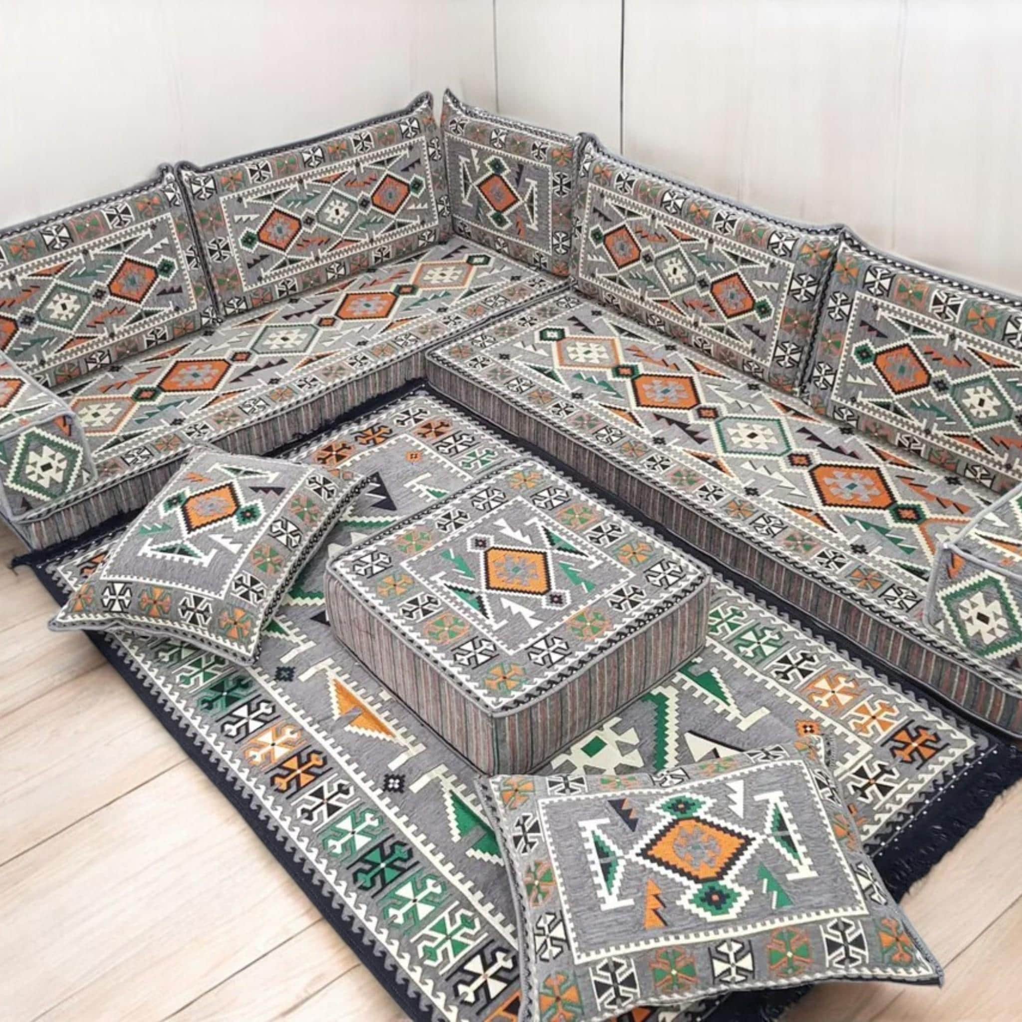 Majlis Rug L-shape Arabic Majlis Floor Sofa: Kilim Cover Cushions & Rug - Etsy
