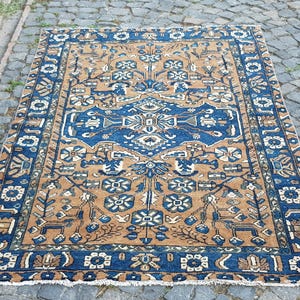 Persian Rug - Turkish Rug  Handcrafted Rug 7 x 4.4 ft hang decor Rug bird and woman theme handknotted rug Oushak Rug Runner Rug Oriental Rug