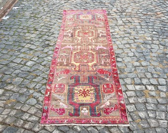 ペルシャ絨毯 手作りランナーラグ、ヴィンテージランナーラグ、階段