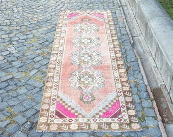 Turkish Runner Rug,  Handwoven Wool with Tribal Geometric Design (9x3 ft)