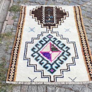 Vintage Handknotted Persian Rug: Olive & Pink, 6.3 x 3.3 ft, Oushak Turkey