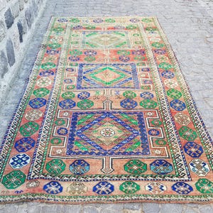 Alfombra persa vintage hecha a mano de 3,2 x 1,5 m, alfombra persa vintage de lana, alfombra Oushak de 320 x 155 cm, alfombra para sala de estar, alfombra turca hecha a mano de lana.