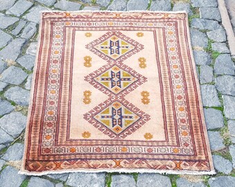 Vintage Small Handmade Rug , Turkish Rug , Door Mat Rug 3x2.4 ft