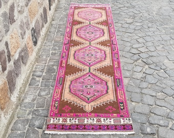 Tappeto passatoia vintage Oushak – Tappeto turco annodato a mano, 3,2 x 76 cm