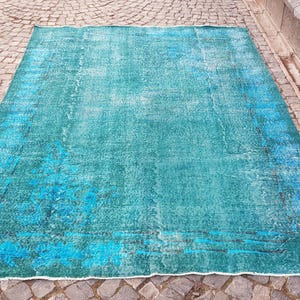 Persian Large Rug  9.8 x 6.7 ft  No: 1206 Vintage Handwoven Vintage Original  Rug Handmade Wool Rug Turkish Rug Blue Color Rug
