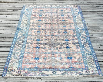Handmade Turkish Area Rug: Vintage Wool, Pastel Colors ( 5.6 x 3.6 ft) 5000