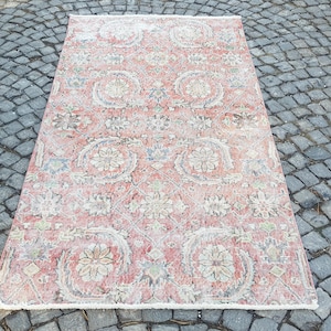 Persian Rug Turkish Rug , Oushak Rug   7.2 x 3.8 feet  no 1802  Rug - Vintage Rug - Runner Rug - Area Rug - Neutral Rug