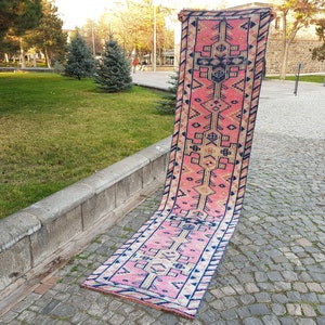 Turkish Rug - Vintage Handmade  Runner Rug 11 x 2.7  feet  no: E 5781 feet  Vintage Handwoven  Rug  - Turkish Runner - Oushak Runner