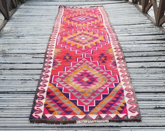 Vintage Läuferteppich, Vintage KILIM TEPPICH - Kılım Läuferteppich - Türkischer handgewebter Wollteppich (weiche, organische Textur), 10,6 x 3,6
