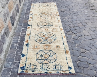 Turkish Rug Handmade  Rug Runner – 10.2 x 2.8 ft, Wool Vegetable Dye Wool Organic Rug Persianİ Runner Rug Vintage Runner Rug Pile Rug Pastel