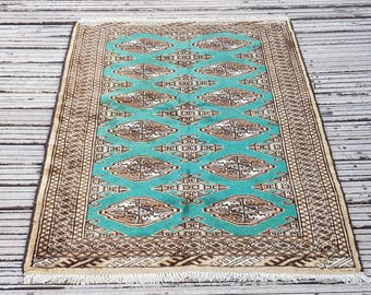 Vintage Rug - Persianİ Rug  Vintage Muted Color Rug - Hand Knotted Wool  Turkish Rug - Tribal Rug Kilim rug 130x94cm ( 4.3 x 3.1 feet), 4362