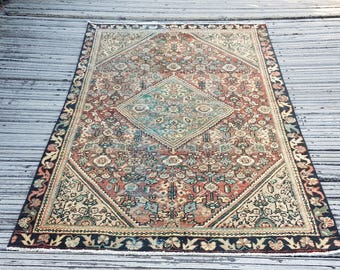 Pastellrosa Perserteppich – Dekorativer Boho-Teppich, Bio-Teppich, Türkischer Teppich, Handgeknüpfter Läufer – Vintage-Teppich aus türkischer Wolle, 186 x 116 cm