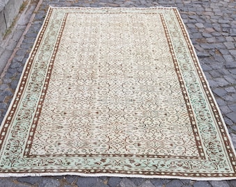 Dywan w stylu vintage: ręcznie wiązany z wełny i bawełny (8,4 x 5,3 stopy)