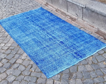 Blue Overdyed Rug for bedroom livingroom kitchen  6.8x3.6 ft Area rug patio rug