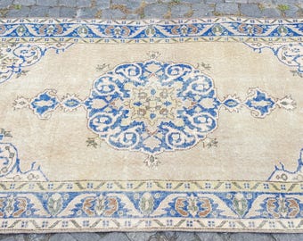 Vintage Turkish Oushak Rug - Handwoven Wool, Soft Muted Colors 6.7 x 3.9 ft living room rug , beige rug