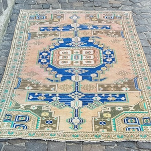 Persian rug Vintage Wool Rug Handmade rug Woven stair rug , kitchen floor rug , tribal rug  6.7 x 4.4 feet 1682 Oushak Rug Turkish Rug
