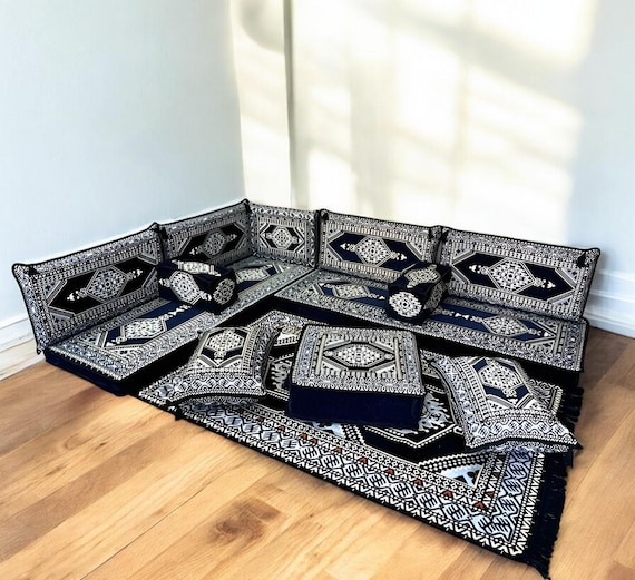 L-Shape Arabic Majlis Floor Sofa Set, Moroccan Floor Seating