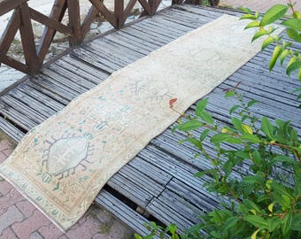 Vintage-Läuferteppich – Persischer Läuferteppich – Türkischer Läuferteppich, handgefertigt aus Vintage-Wolle (3,66 x 0,88 m), Stammes-Teppich, antiker Teppich, Bodenteppich, Bio-Baumwolle