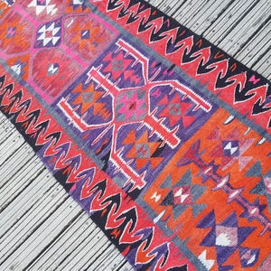 Vintage Rug Turkish Rug Runner Rug Handmade Wool Area Rug for livingroom ( 10.5 x 3 ft) Unique Colorful Turkish Runner Rug Wool Rug 4415 image 6