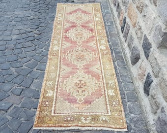 Dywan w stylu vintage, pastelowy, 9,7 x 2,9 stopy, wełniany, ręcznie robiony, vintage, do kuchni, przedpokoju, kolorowy, wyjątkowy, perski dywan