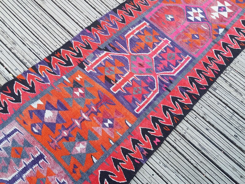 Vintage Rug Turkish Rug Runner Rug Handmade Wool Area Rug for livingroom ( 10.5 x 3 ft) Unique Colorful Turkish Runner Rug Wool Rug 4415 image 5