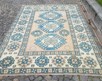 Handmade Wool Persian Rug, Vintage Turkish Area Rug 11 x 7.4 ft