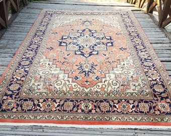 Vintagematta Vintage persisk matta Handgjord ullmatta Stor matta Handknuten tribalmatta Vintage ekologisk ull (9,6 x 6,5 fot) Vintage turkisk