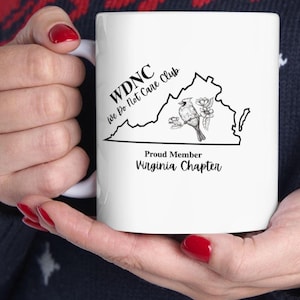 Keramische mok WDNC Club - Virginia Chapter, drinkgerei, koffiekop, theemok, uniek cadeau, cadeau voor je vriendinnen in deze club.