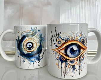 Personalisierte Tasse, Tasse mit Evil eye, Nazar Tasse