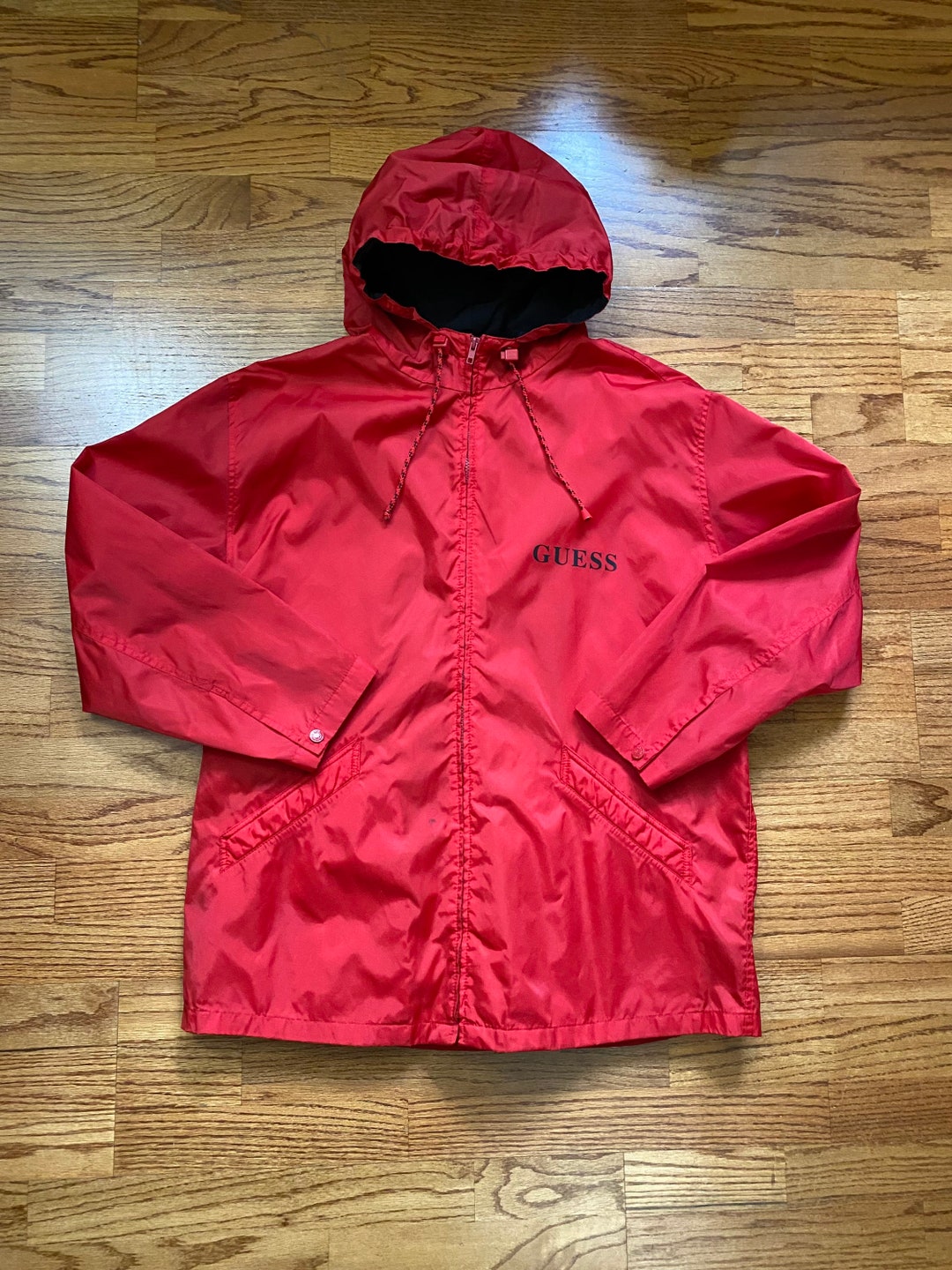 Vintage 1996 Guess U.S.A Hooded Nylon Windbreaker Jacket Etsy Canada