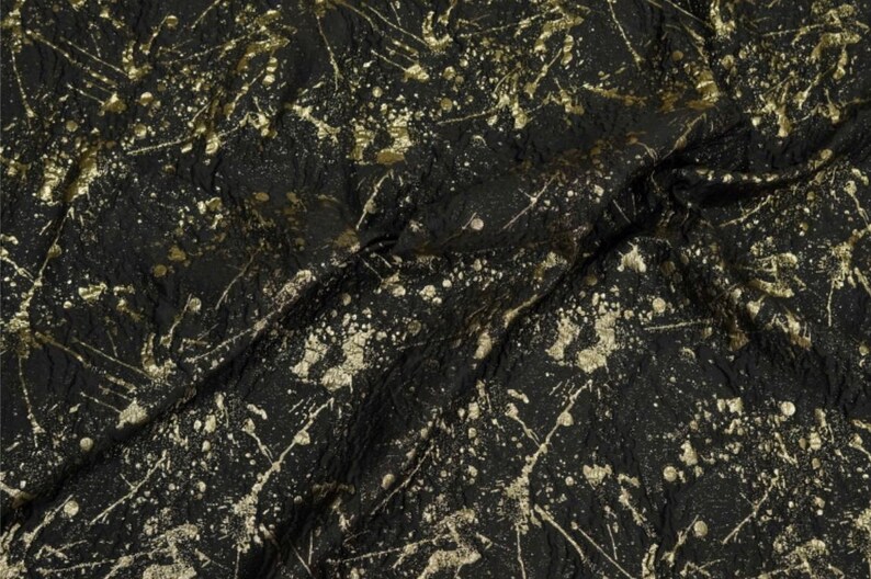 Fashion Ink-splash Black Gold Jacquard Fabric Crinkle Gold Thread ...