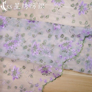 3 couleurs fleur violette brodée dentelle tissu floral bord festonné tulle doux mariage dentelle robe de mariée tissu robes tissu 1 yard