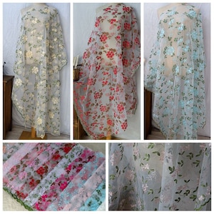 9 colors Gorgeours Flower Leaf embroidery Organza Lace Fabric Floral Embroidered Organza Dress Bridal Veil Floral 1 yard