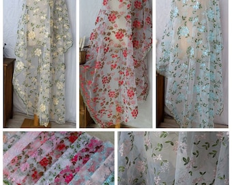 9 Farben Gorgeours Blume Blatt Stickerei Organza Spitze Stoff Floral bestickt Organza Kleid Brautschleier Floral 1 yard