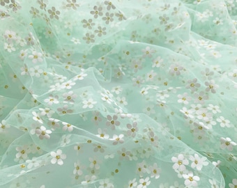 Exquiste Print Flower Lace Fabric Little Floral Tulle Mesh Fabric For Wedding Dress, Gowns, Bridal Veil, Baby Dress, Party Dress 1 Yard