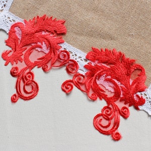 A Pair Of Red Lace Applique For lyrical dance ballroom costumes bridal headbands sashes