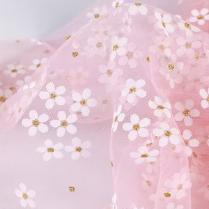 Tessuto in pizzo floreale con stampa floreale a 9 colori, con pois dorati e morbido tulle per abiti da bambina, abiti estivi, abiti da bambola, fondali tagliati su misura.