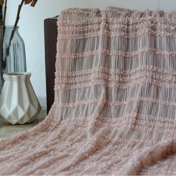 Pink striped ruffled stretch chiffon fabric pleated elastic soft chiffon fabric For girl dress,summer dress,doll dress,backdrop decor